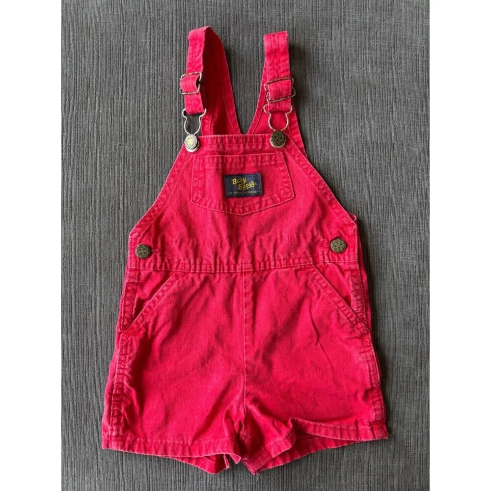 VTG 80s 90s OshKosh B'gosh Red Denim Shortalls 24M Made in USA Vestbak Toddler